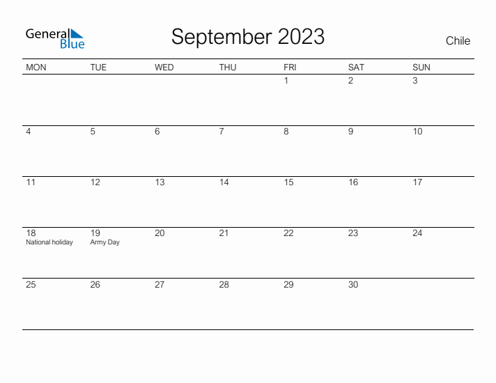 Printable September 2023 Calendar for Chile