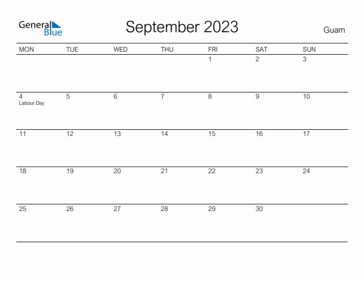Printable September 2023 Calendar for Guam