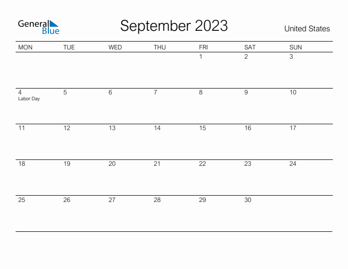 Printable September 2023 Calendar for United States