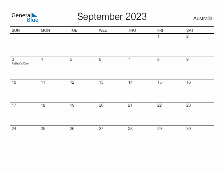 Printable September 2023 Calendar for Australia
