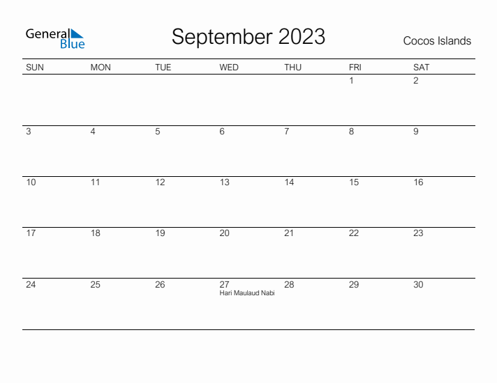 Printable September 2023 Calendar for Cocos Islands