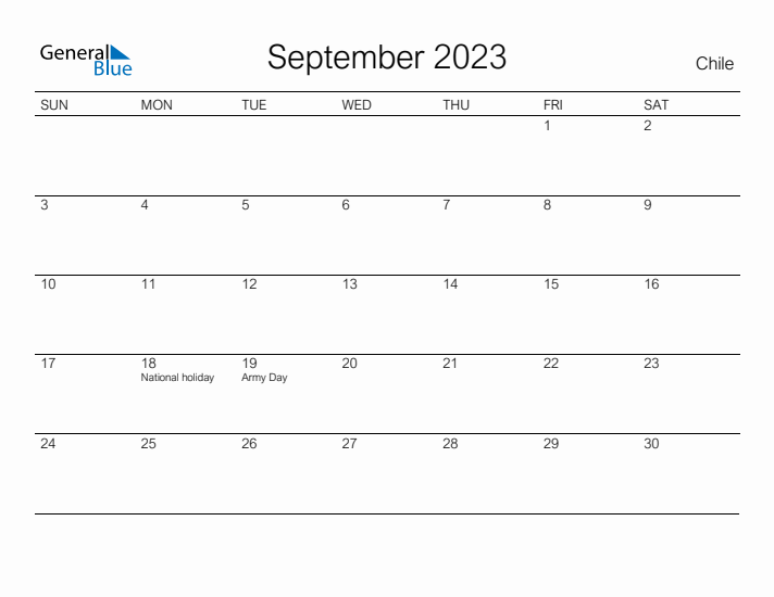 Printable September 2023 Calendar for Chile