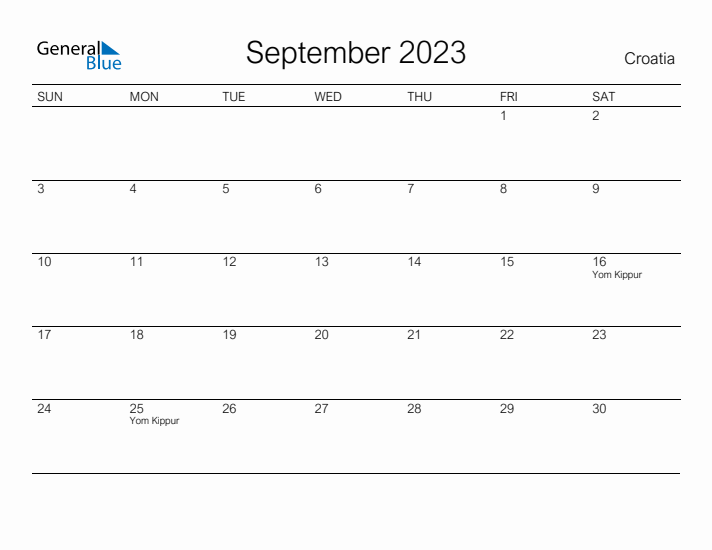 Printable September 2023 Calendar for Croatia