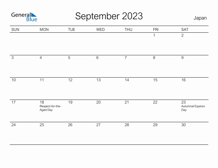 Printable September 2023 Calendar for Japan