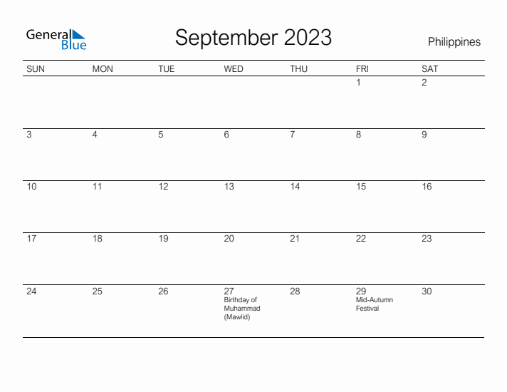Printable September 2023 Calendar for Philippines