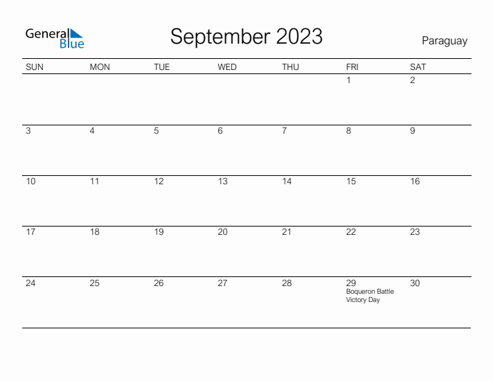 Printable September 2023 Calendar for Paraguay
