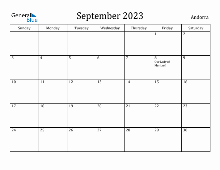 September 2023 Calendar Andorra