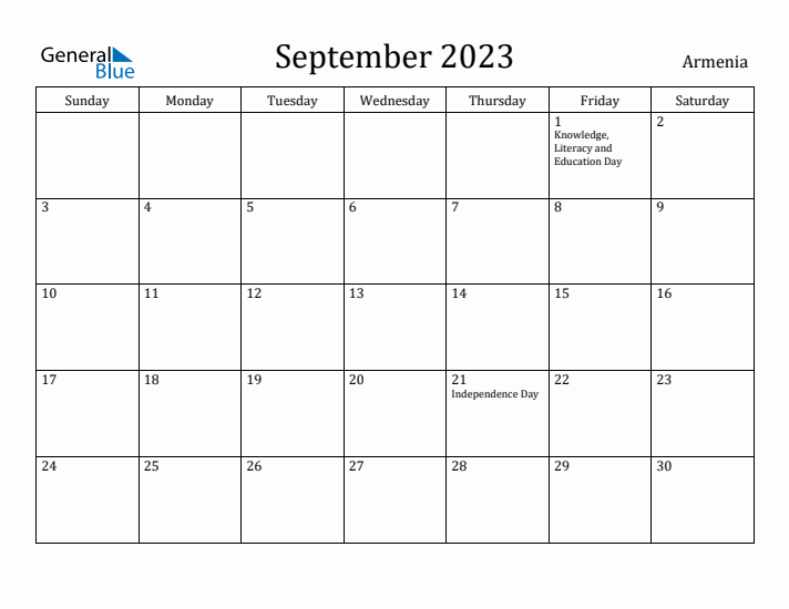 September 2023 Calendar Armenia
