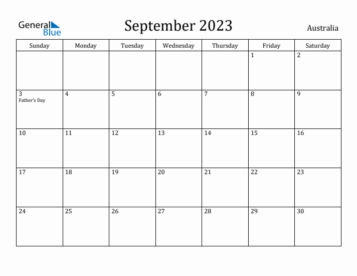 September 2023 Calendar Australia