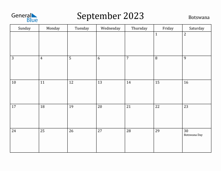 September 2023 Calendar Botswana