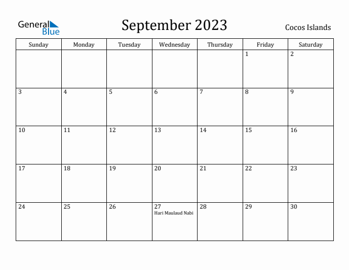 September 2023 Calendar Cocos Islands