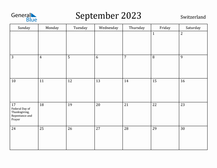 September 2023 Calendar Switzerland