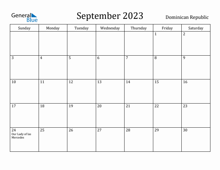 September 2023 Calendar Dominican Republic