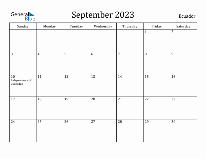 September 2023 Calendar Ecuador