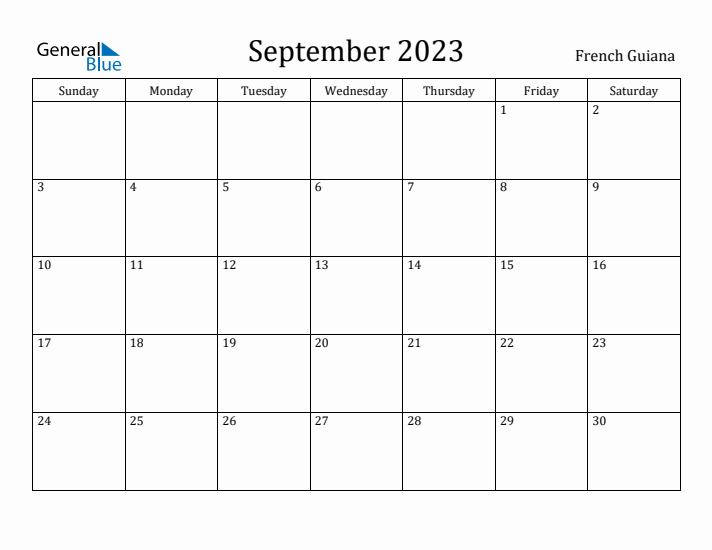 September 2023 Calendar French Guiana