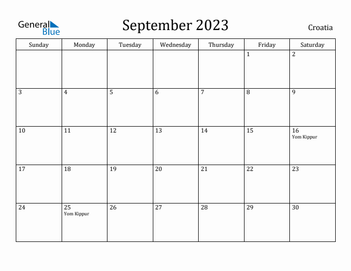 September 2023 Calendar Croatia