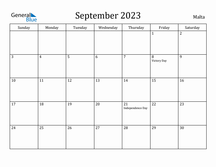 September 2023 Calendar Malta