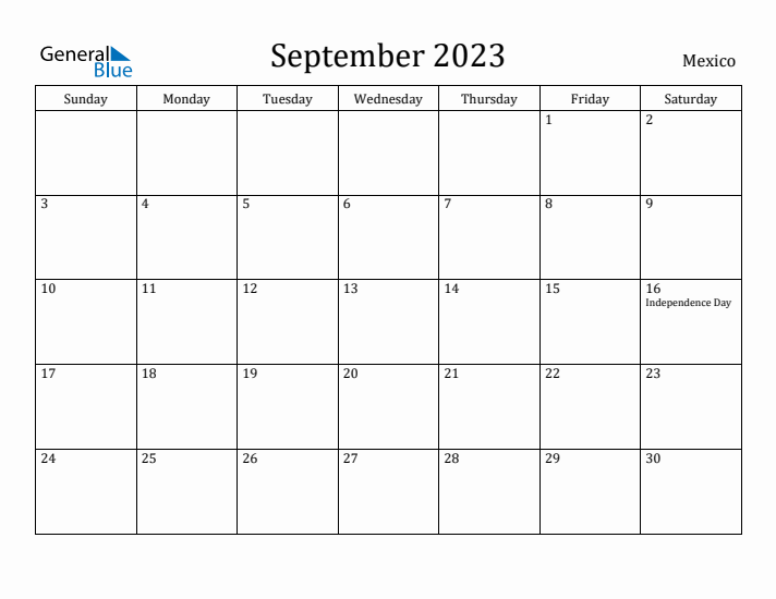 September 2023 Calendar Mexico