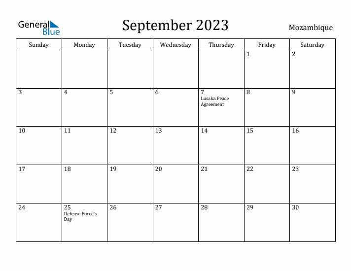 September 2023 Calendar Mozambique