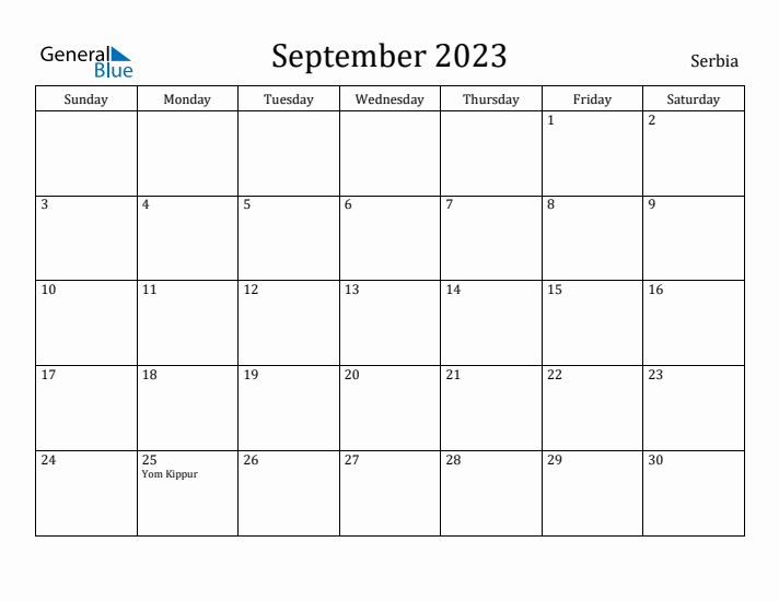 September 2023 Calendar Serbia