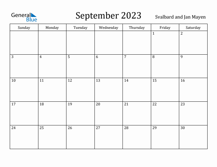 September 2023 Calendar Svalbard and Jan Mayen