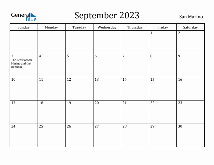 September 2023 Calendar San Marino