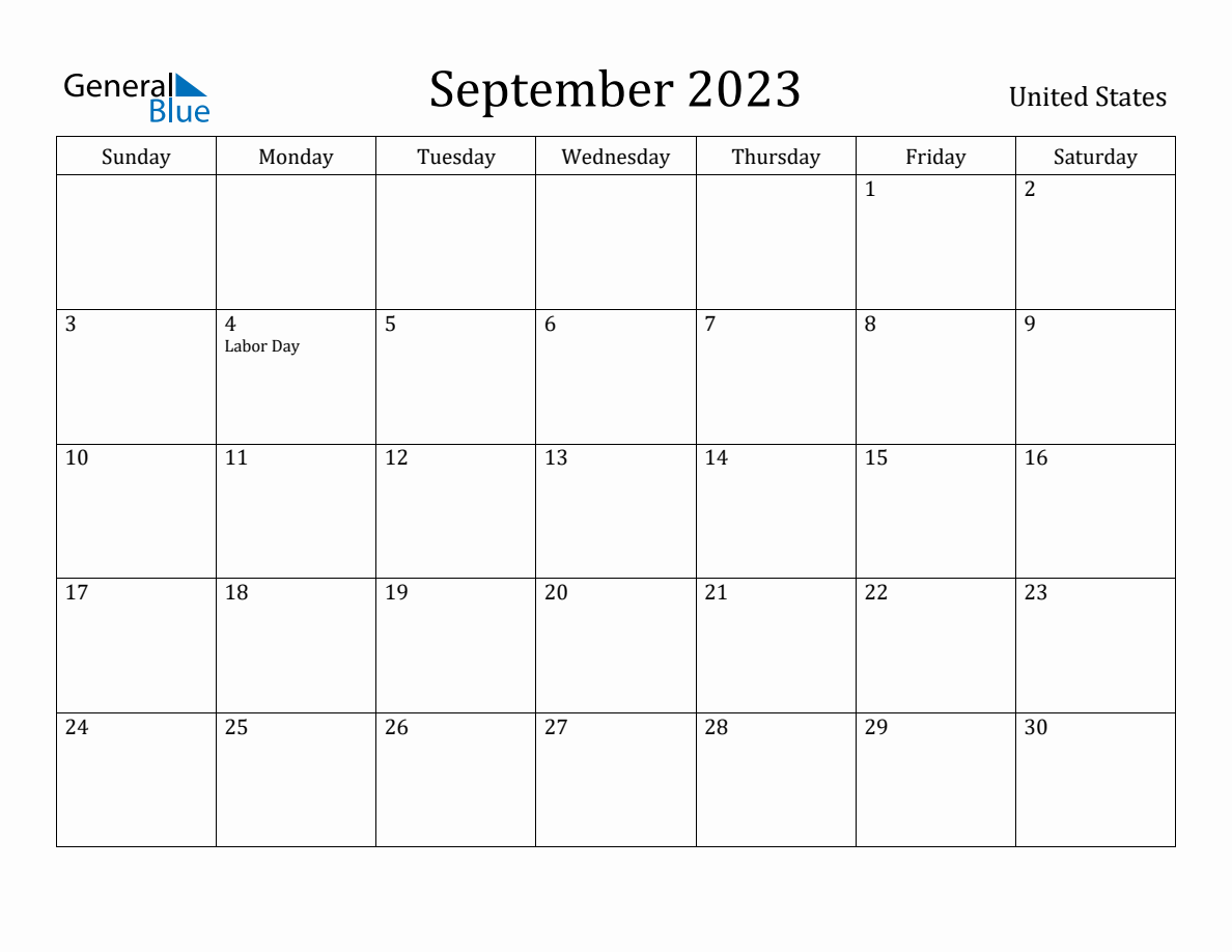 September 2023 monthly calendar with holidays in United States