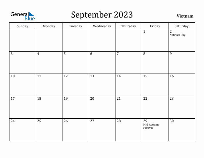 September 2023 Calendar Vietnam