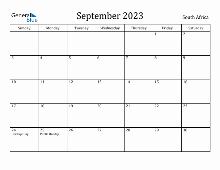 September 2023 Calendar South Africa