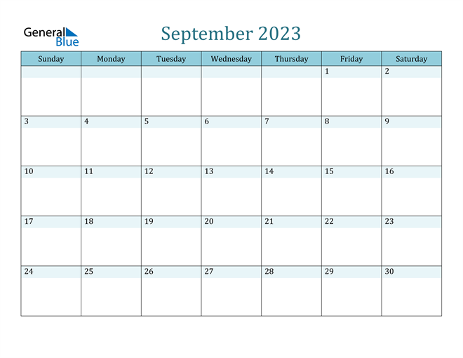 2023 Calendar General Blue September 2023 Calendar Pdf Word Excel