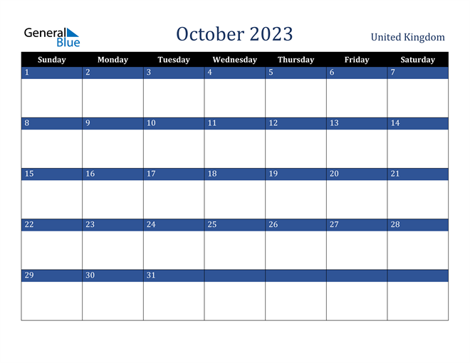 October 2023 United Kingdom Calendar