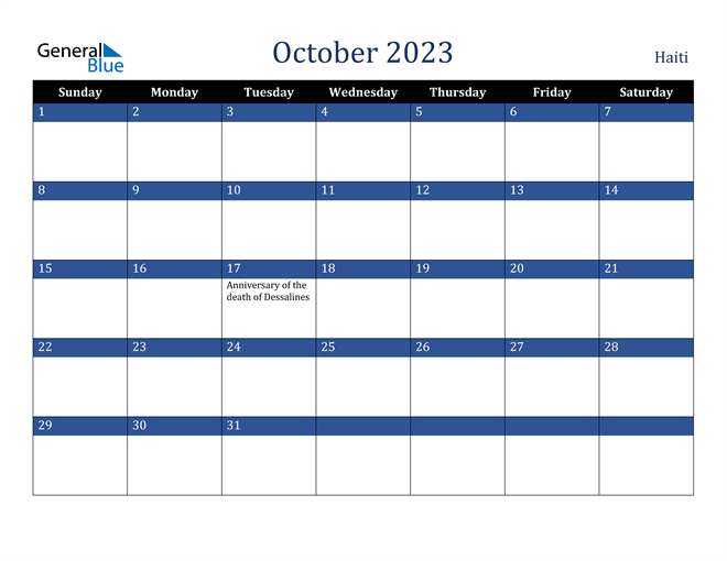 October 2023 Haiti Calendar