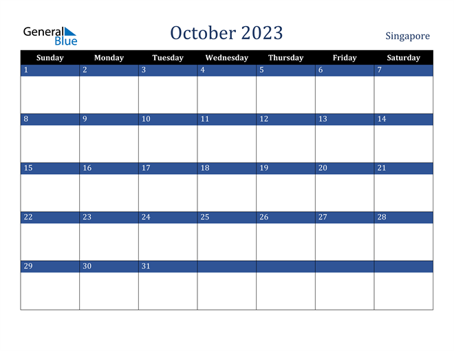 October 2023 Calendar with Singapore Holidays
