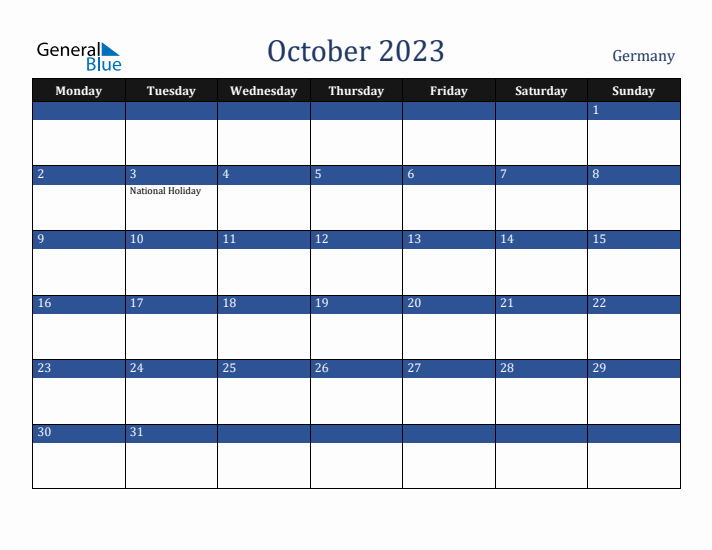 October 2023 Germany Calendar (Monday Start)
