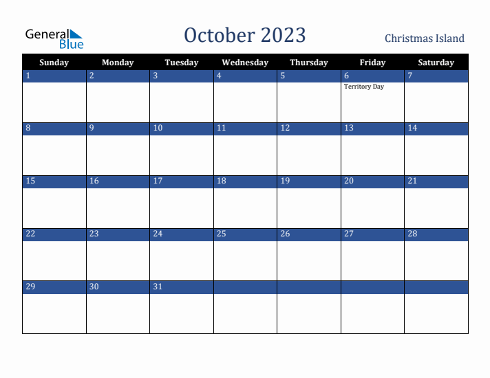 October 2023 Christmas Island Calendar (Sunday Start)