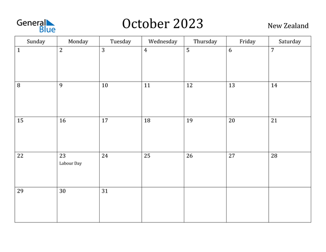 2023 Calendar Nz October 2023 Calendar With New Zealand Holidays