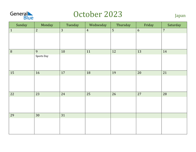 October 2023 Calendar with Japan Holidays