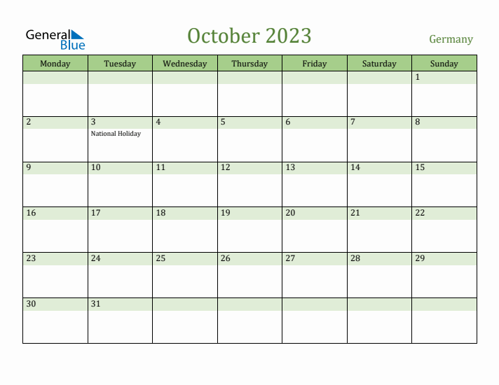 October 2023 Calendar with Germany Holidays