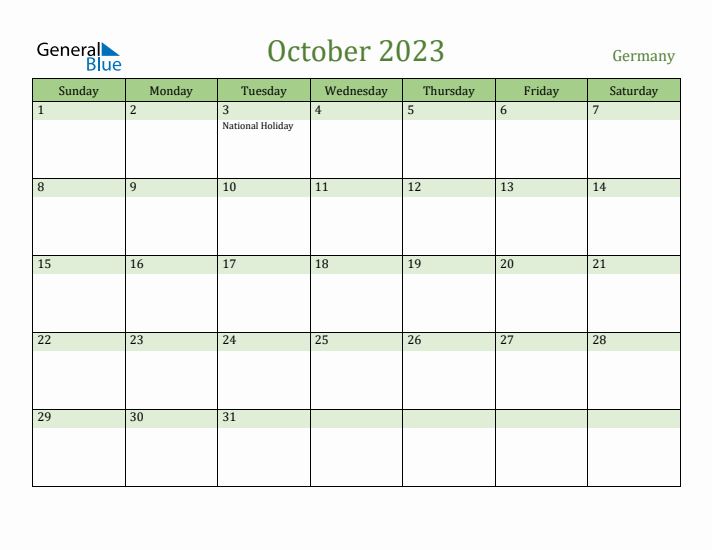 October 2023 Calendar with Germany Holidays