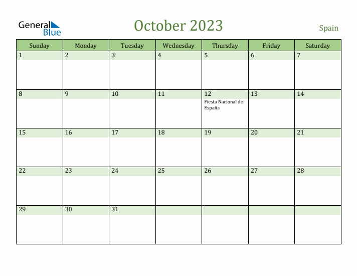 October 2023 Calendar with Spain Holidays