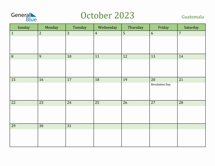 October 2023 Calendar with Guatemala Holidays