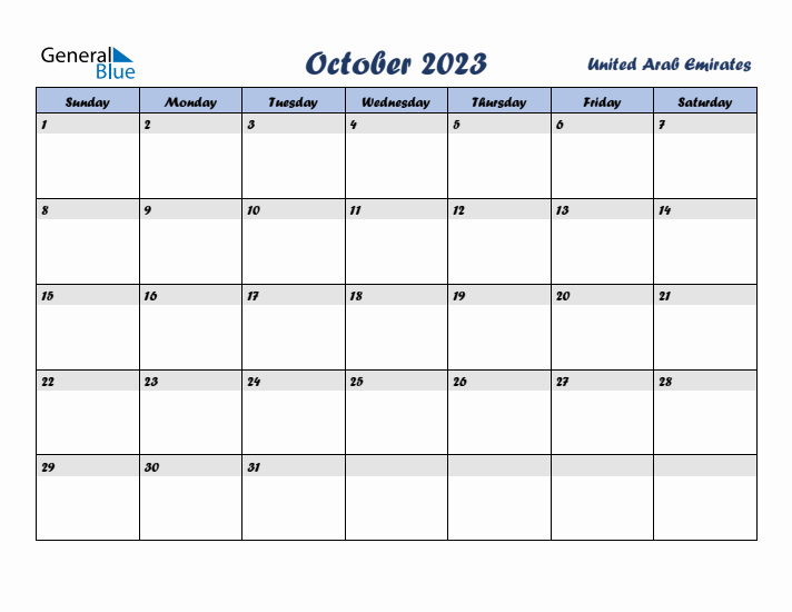 October 2023 Calendar with Holidays in United Arab Emirates