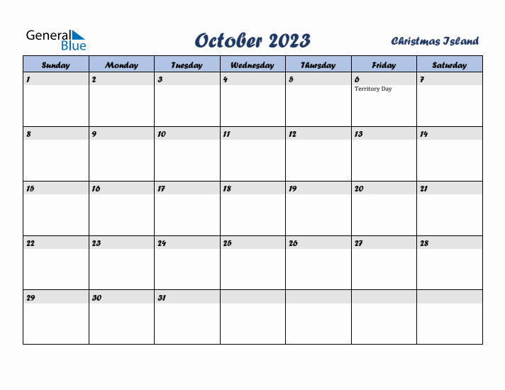 October 2023 Calendar with Holidays in Christmas Island