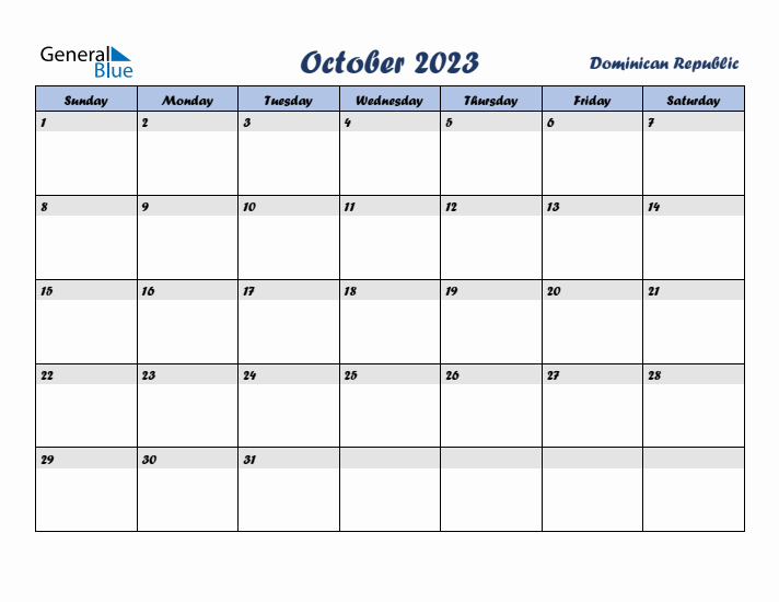 October 2023 Calendar with Holidays in Dominican Republic