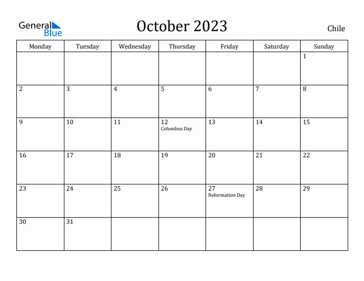 October 2023 Calendar Chile