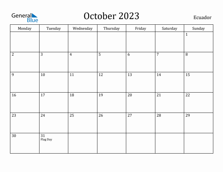 October 2023 Calendar Ecuador