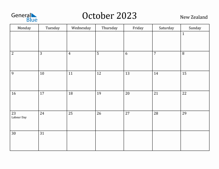 October 2023 Calendar New Zealand