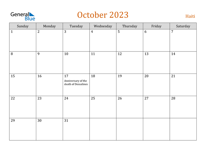 October 2023 Holiday Calendar