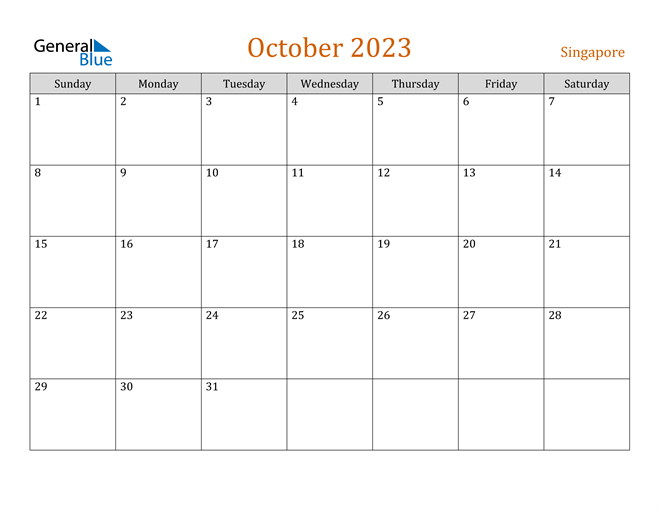October 2023 Calendar with Singapore Holidays