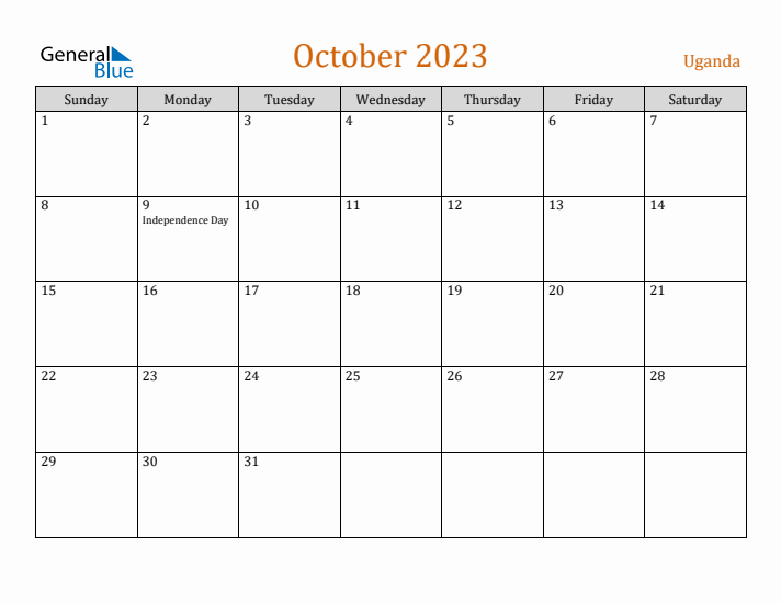 October 2023 Holiday Calendar with Sunday Start